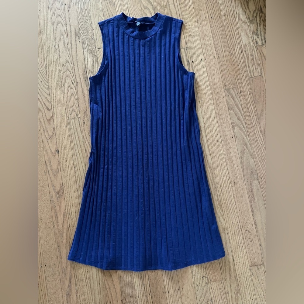 Eileen Fisher Blue Ribbed Sheath Mini Dress